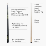 Jonny 8 Ball Geometric 57 Inch 2 Piece Snooker Pool Cue 10mm Tip