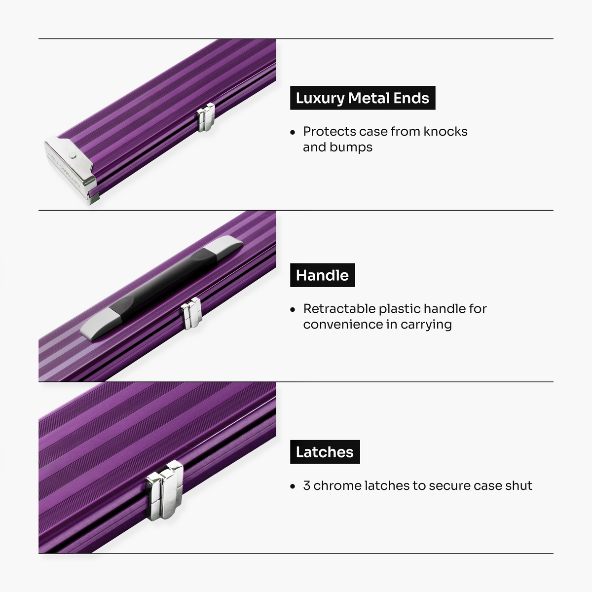 Baize Master Pro Line Wide 3/4 3 Slot Luxury Aluminium Snooker and Pool Cue Case - Holds 2 Cues