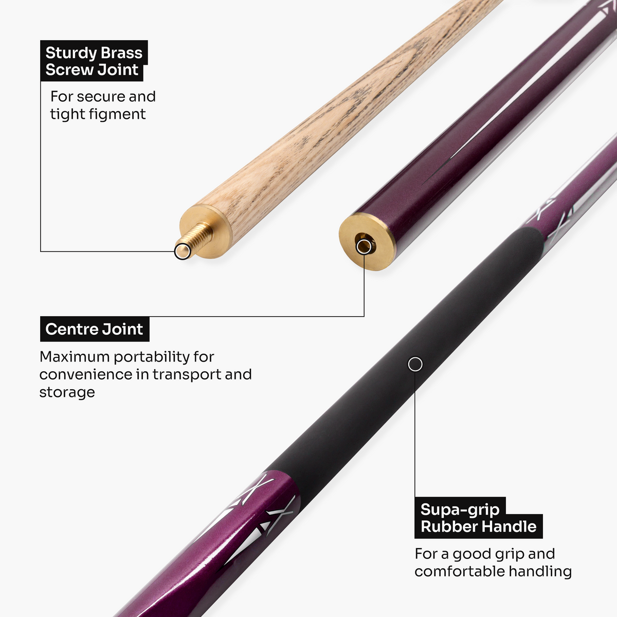 Jonny 8 Ball Purple Torpedo 48 Inch 2 Piece Junior Kids Snooker and Pool Cue 9.5mm Tip