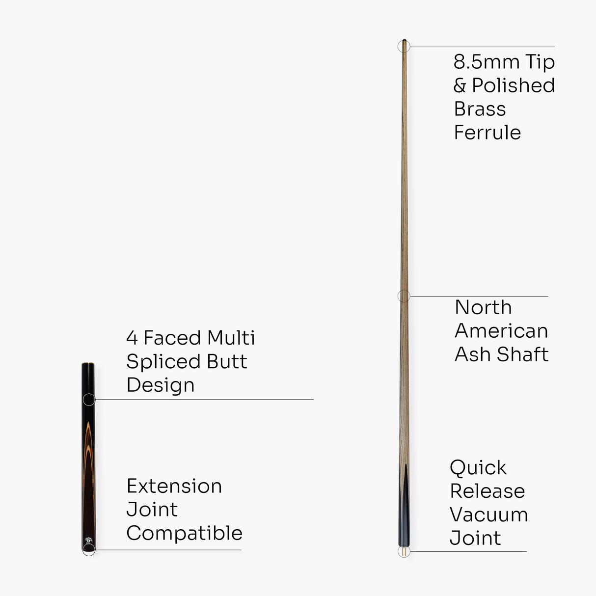Jonny 8 Ball CLASSIC 3/4 Jointed English Pool Cue and Case Set 8.5mm Tip