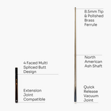 Jonny 8 Ball CLASSIC 3/4 Jointed English Pool Cue and Case Set 8.5mm Tip