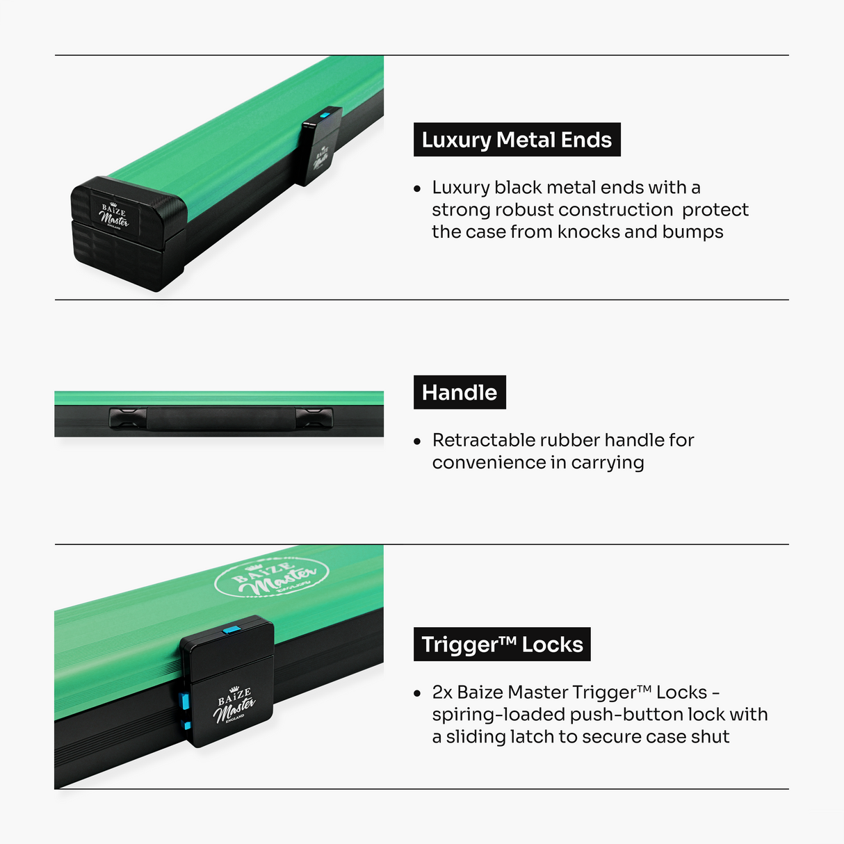 Baize Master Fusion One Piece 2 Slot Luxury Aluminium Snooker and Pool Cue Case with Trigger™ Lock – Holds 2 x One Piece Cues Baize Master