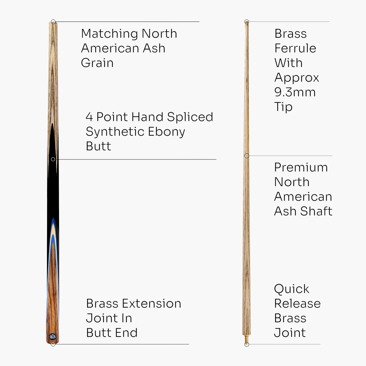 Baize Master Challenger 57" 2-Piece Cue - 9.3mm Tip with Case, Extension & Mini Butt