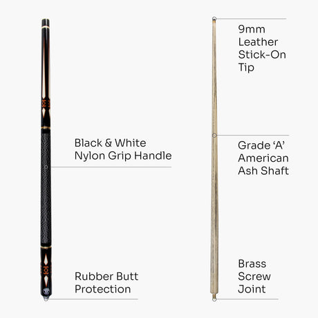 Jonny 8 Ball 'INCA' 9mm Tip Adjustable 4 Piece Ash Pool Cue & Soft Case Jonny 8 Ball