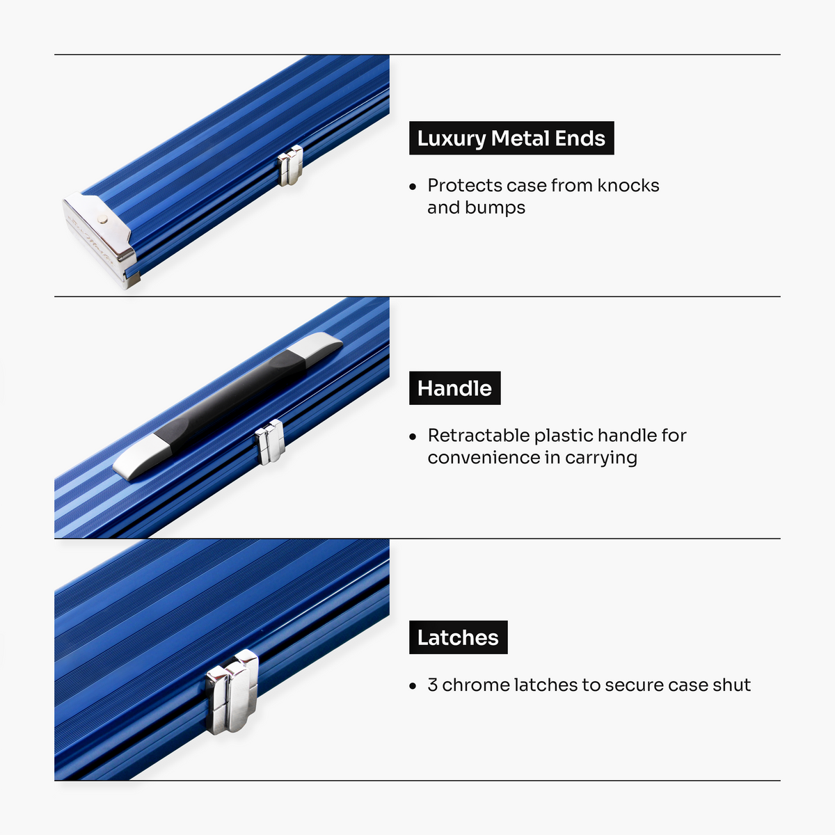 Baize Master Pro Line Wide 3/4 3 Slot Luxury Aluminium Snooker and Pool Cue Case - Holds 2 Cues