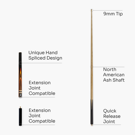 Jonny 8 Ball 57 Inch Traditional ¾ Jointed Ash Snooker Pool Cue 9mm tip + Mini Butt Jonny 8 Ball