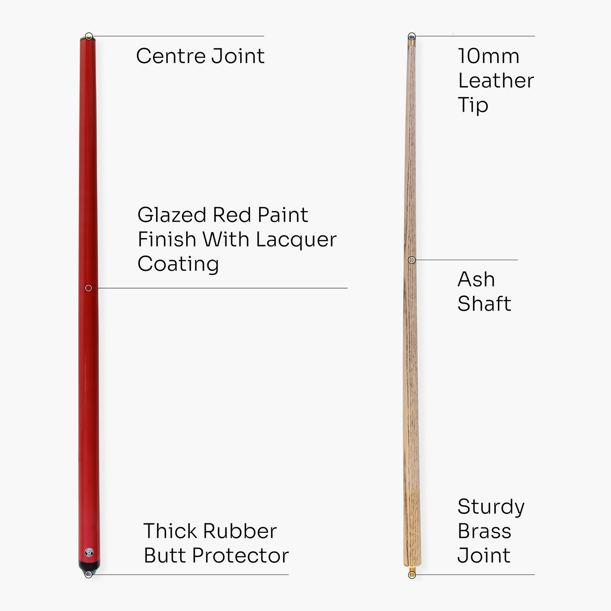 Jonny 8 Ball RED JET JUNIOR 48 inch 2pc Ash Pool Snooker Cue - 10mm Tip