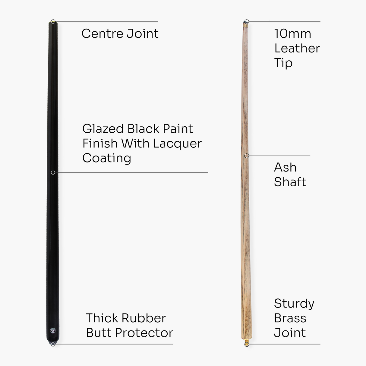Jonny 8 Ball 36 Inch BLACK JET JUNIOR 2 Pc Ash Pool Snooker Cue - 10mm Tip