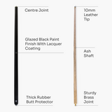 Jonny 8 Ball 36 Inch BLACK JET JUNIOR 2 Pc Ash Pool Snooker Cue - 10mm Tip