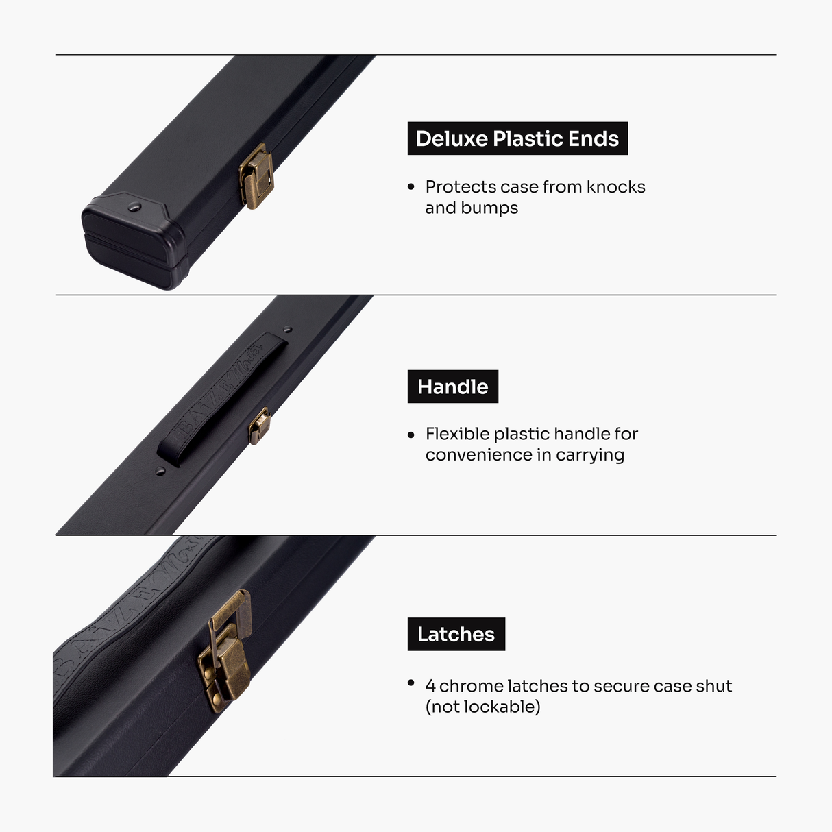 Baize Master 1 Piece 2 Slot Plain Black Deluxe Snooker and Pool Cue Case – Holds 2 Cues