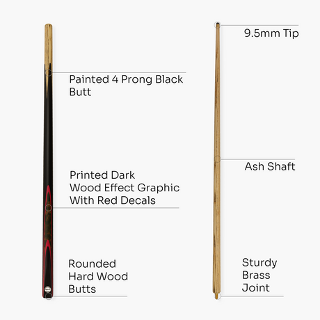 Pro147 RED BURL 2pc Centre Joint Snooker Pool Cue 57 Inch with Matching Ash Grain and 9.5mm Tip PRO147