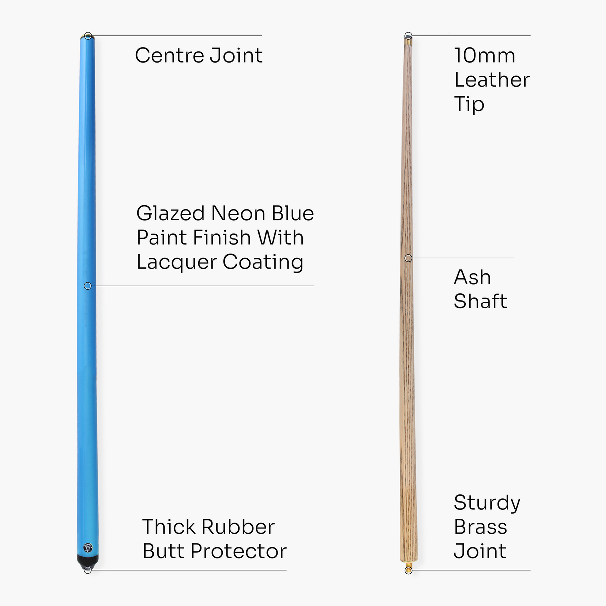 Jonny 8 Ball 42 Inch NEON BLUE JET JUNIOR 2pc ASH Snooker Pool Cue - 10mm Tip