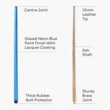 Jonny 8 Ball 42 Inch NEON BLUE JET JUNIOR 2pc ASH Snooker Pool Cue - 10mm Tip