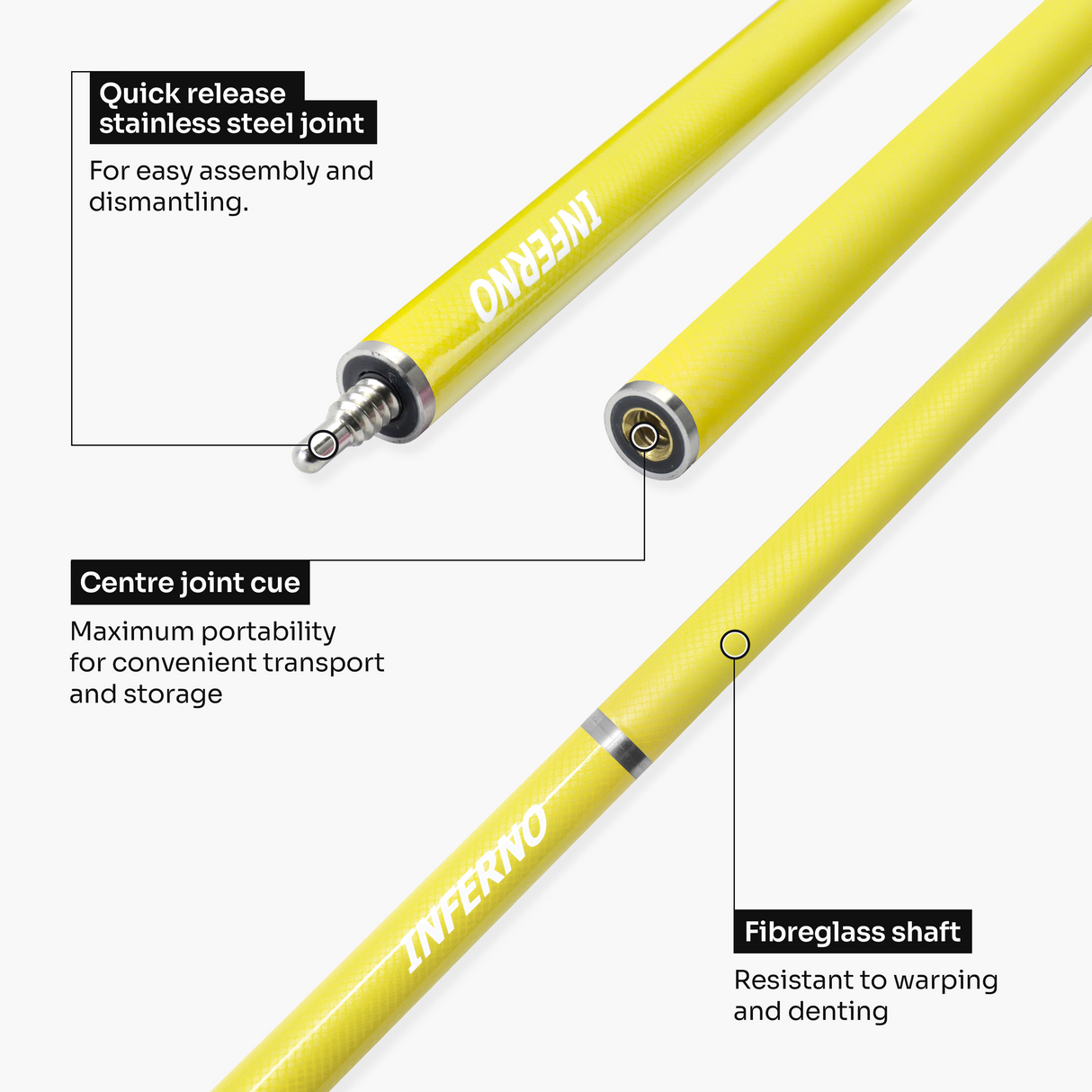 Jonny 8 Ball Inferno 2 Piece Graphite Fiberglass Cue and Case Set 9.5mm Green Layered Tip