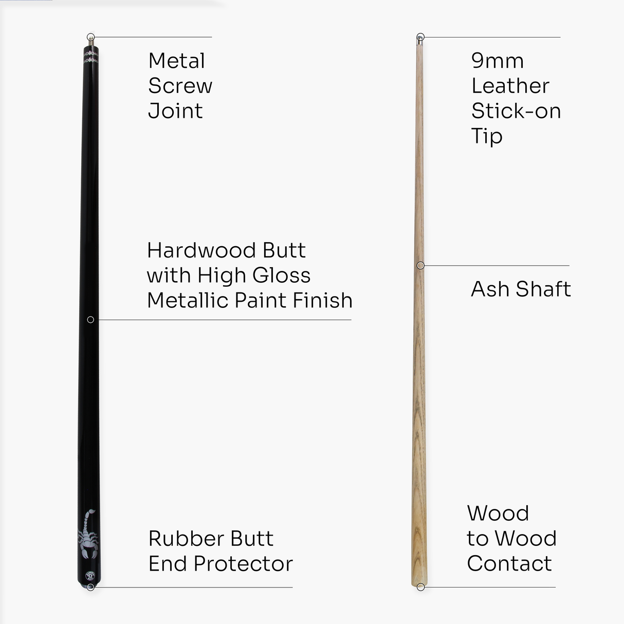 Jonny 8 Ball SCORPION 57 Inch 2 Piece Ash Snooker Pool Cue 9mm Tip