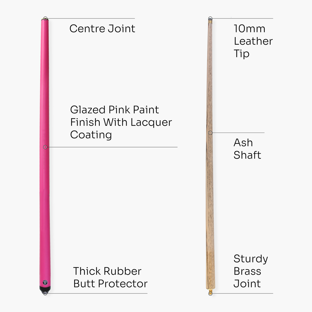 Jonny 8 Ball 42 Inch PINK JET JUNIOR 2pc Ash Snooker Cue & SOFT CASE