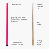 Jonny 8 Ball 42 Inch PINK JET JUNIOR 2pc Ash Snooker Cue & SOFT CASE