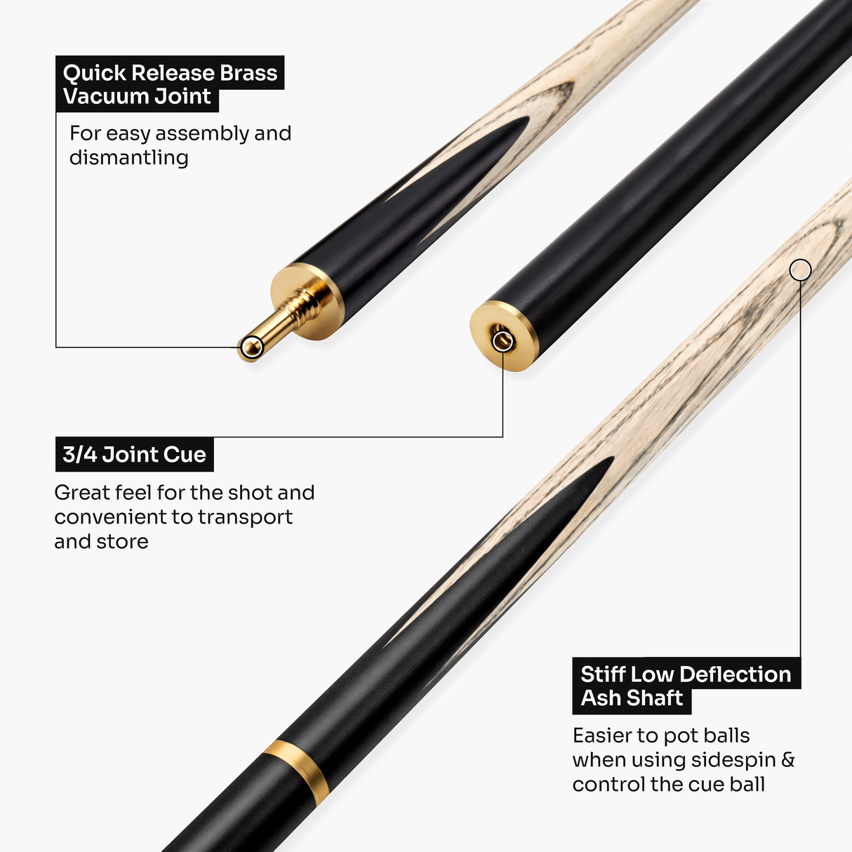 Baize Master Platinum Series Majestique 57 Inch ¾ Joint Hand Spliced Luxury Ash English Pool Cue with 8.5mm Baize Master Blue Pressed Tip and Genuine Ebony Butt