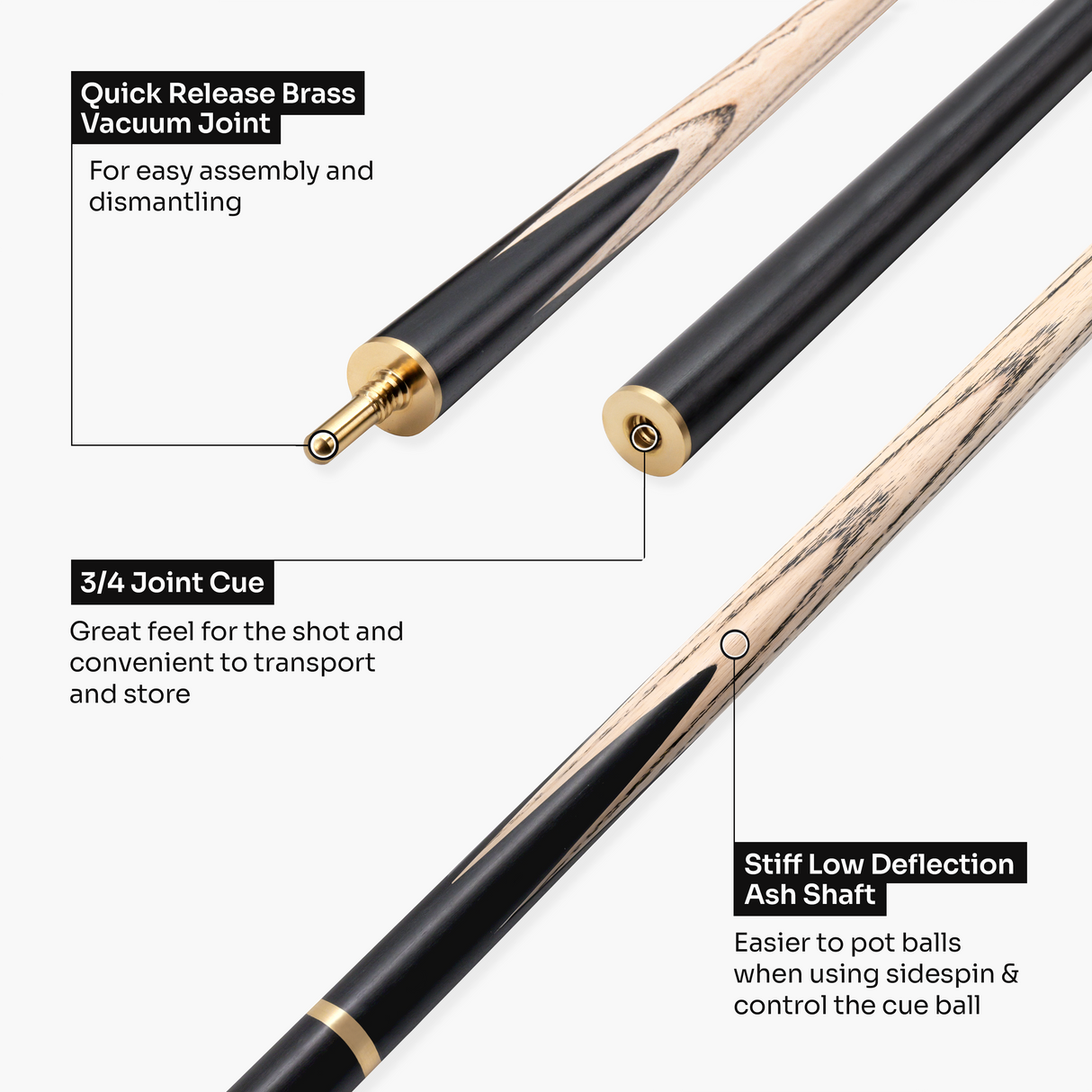 Baize Master Harvest Marksman 55 Inch ¾ Joint English Pool Cue with 9mm Baize Master Pro Impact Hybrid Tip