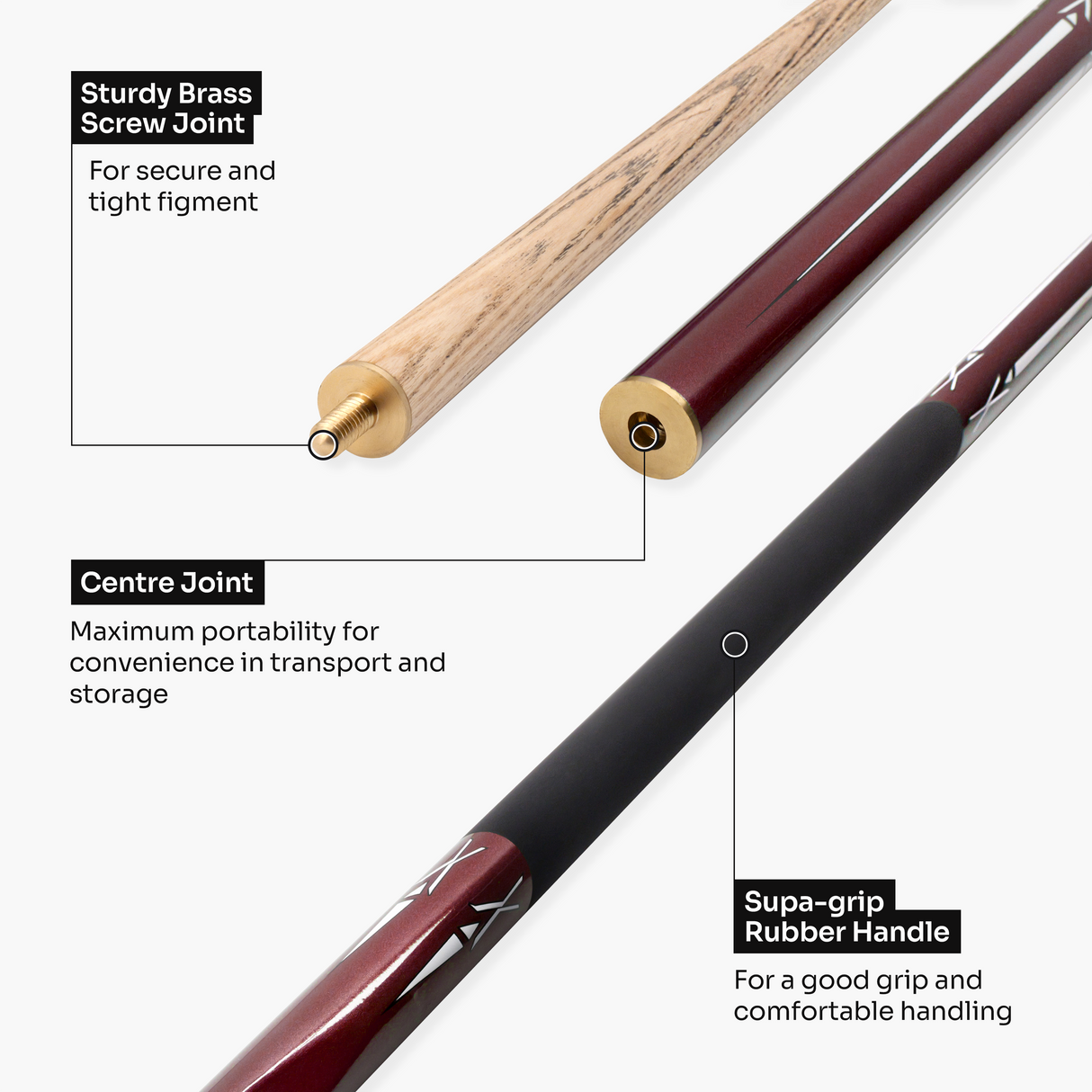 Jonny 8 Ball RED TORPEDO 48 Inch 2 Piece Junior Kids Snooker Pool Cue and Case Set 9.5mm Tip