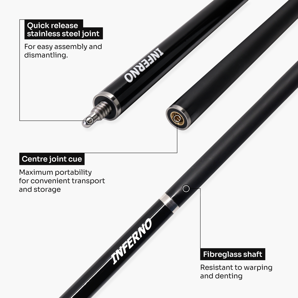 Jonny 8 Ball Inferno 2 Piece Graphite Fiberglass Cue and Case Set 9.5mm Green Layered Tip