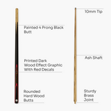 PRO147 48 Inch 2 Piece Red Burl Junior Kids Snooker Pool Cue and Case Set 10mm Tip
