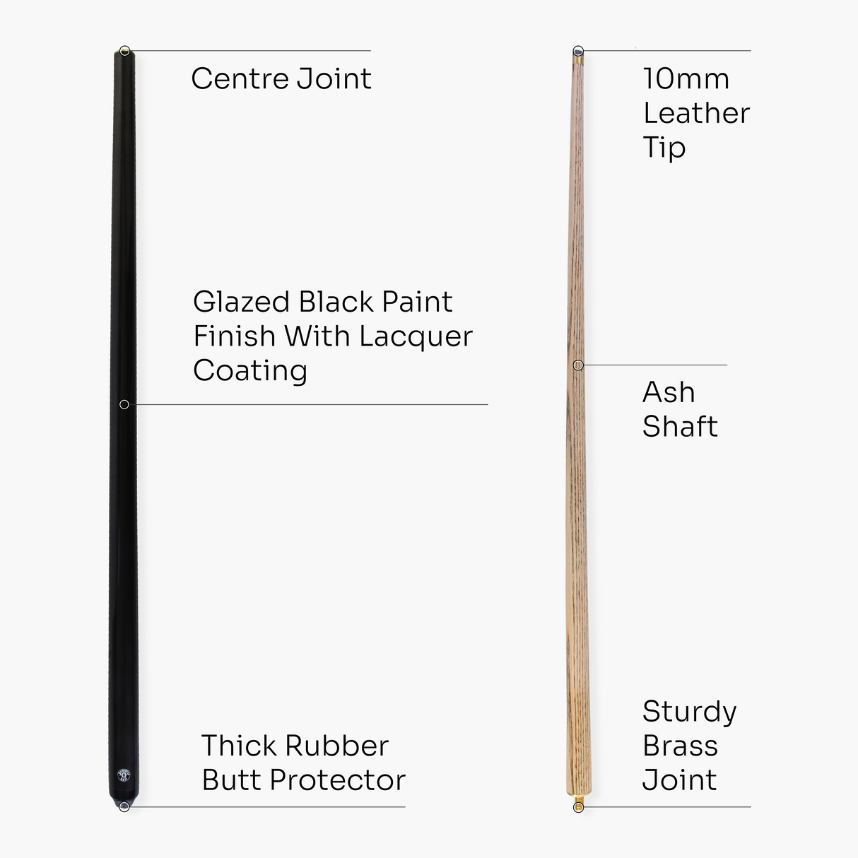 Jonny 8 Ball 48 inch BLACK JET JUNIOR 2 Pc Ash Pool Snooker Cue - 10mm Tip
