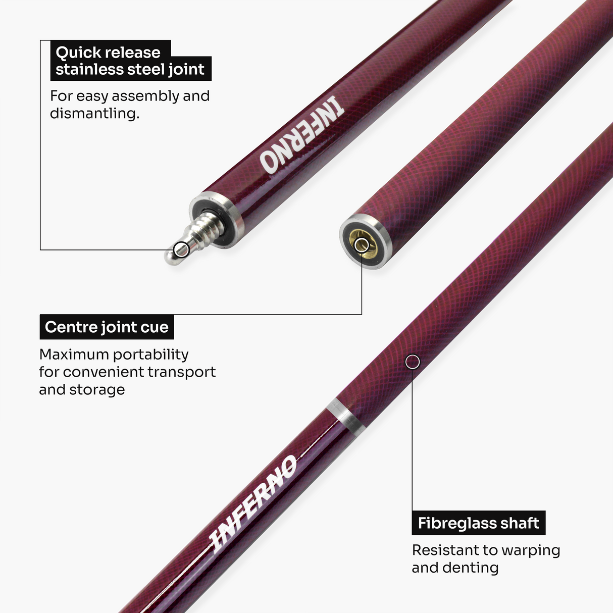 Jonny 8 Ball Inferno 2 Piece Graphite Fiberglass Cue and Case Set 9.5mm Green Layered Tip