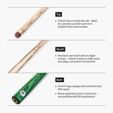 PRO147 Trident 1 Piece Snooker and Pool Cue and Case Set with 9.5mm Layered Tip