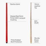 Jonny 8 Ball 42Inch RUBY RED JET JUNIOR 2pc ASH Snooker Pool Cue 9mm Elk Master