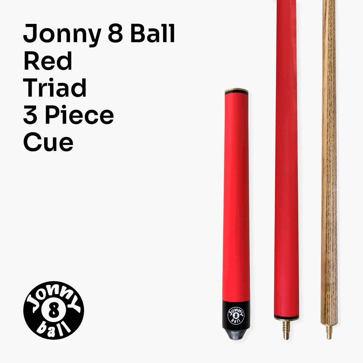 Jonny 8 Ball 48 Inch RED JUNIOR TRIAD 3 Section Pool Snooker Cue & SOFT CASE