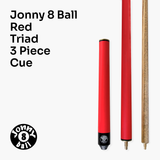 Jonny 8 Ball 48 Inch RED JUNIOR TRIAD 3 Section Pool Snooker Cue & SOFT CASE