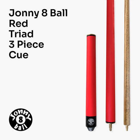 Jonny 8 Ball 48 Inch RED JUNIOR TRIAD 3 Section Pool Snooker Cue & SOFT CASE Jonny 8 Ball