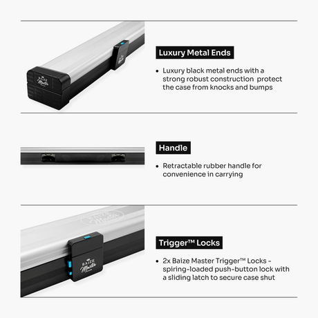 Baize Master Fusion One Piece 2 Slot Luxury Aluminium Snooker and Pool Cue Case with Trigger™ Lock – Holds 2 x One Piece Cues Baize Master