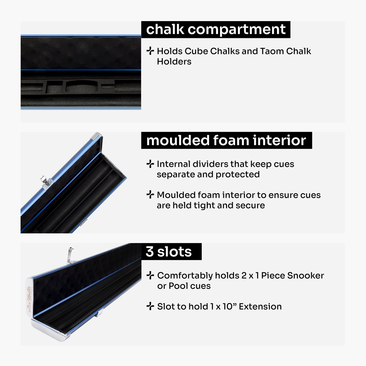 Baize Master Prestige Pro-Lock 1 Piece Luxury Metal Cue Case - Holds 2 x 1 Piece Cues + Extensions and Accessories