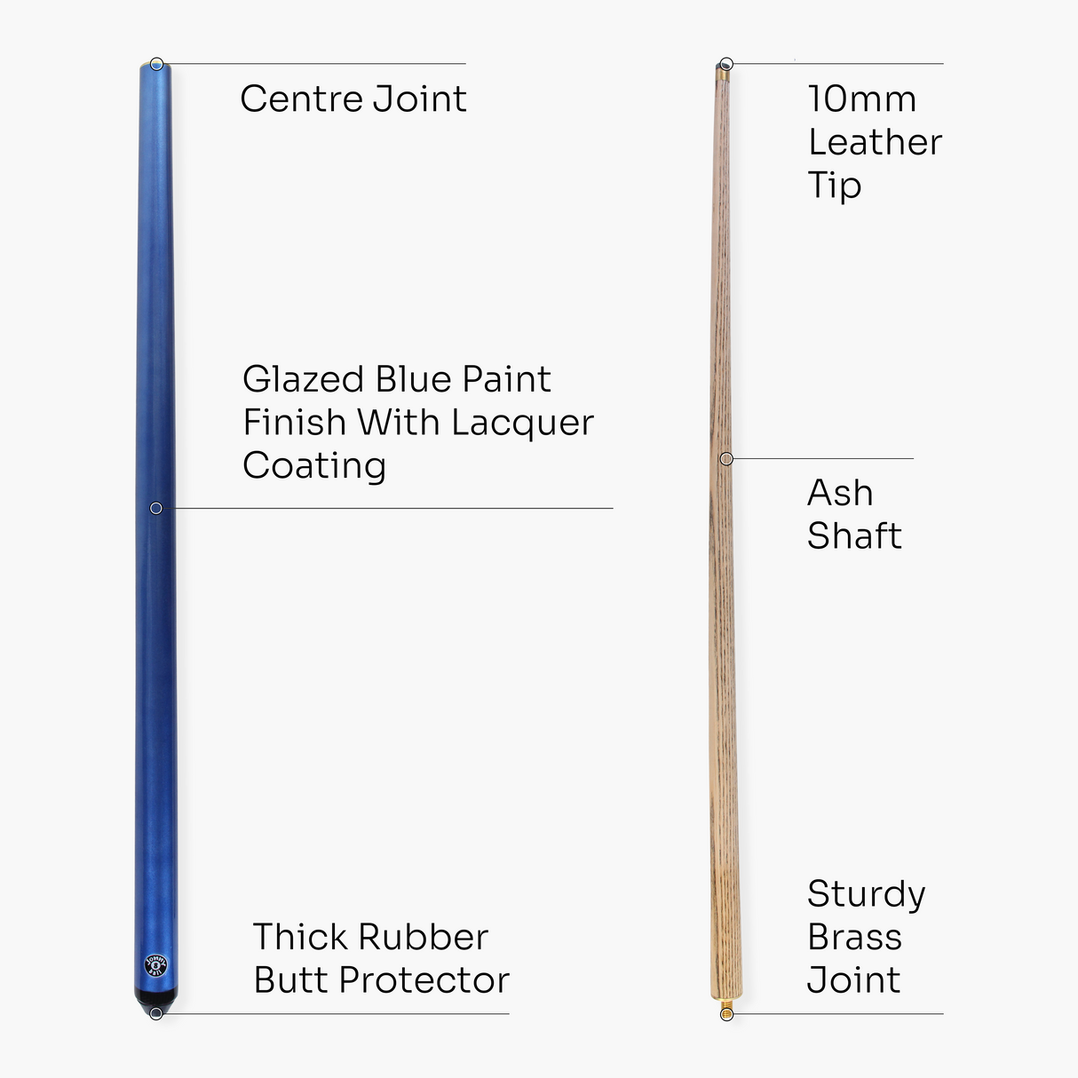 Jonny 8 Ball 36 inch BLUE JET JUNIOR 2pc Ash Pool Snooker Cue - 10mm Tip