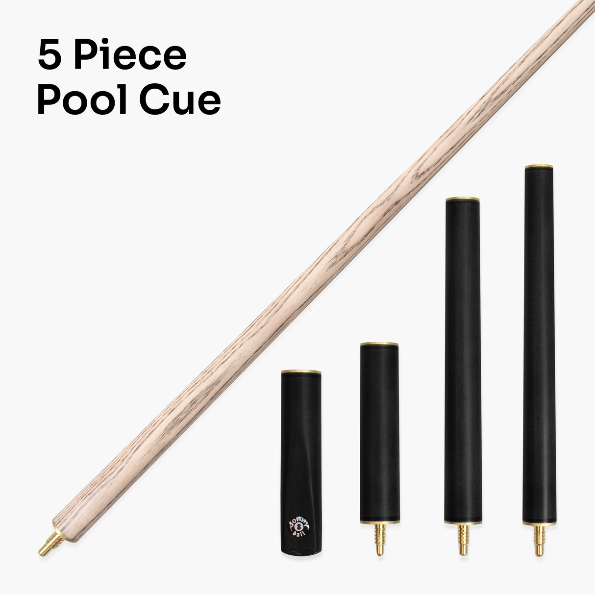 Jonny 8 Ball COMBI Length Adjustable 5 Piece Ash Snooker Pool Cue – 9mm Tip