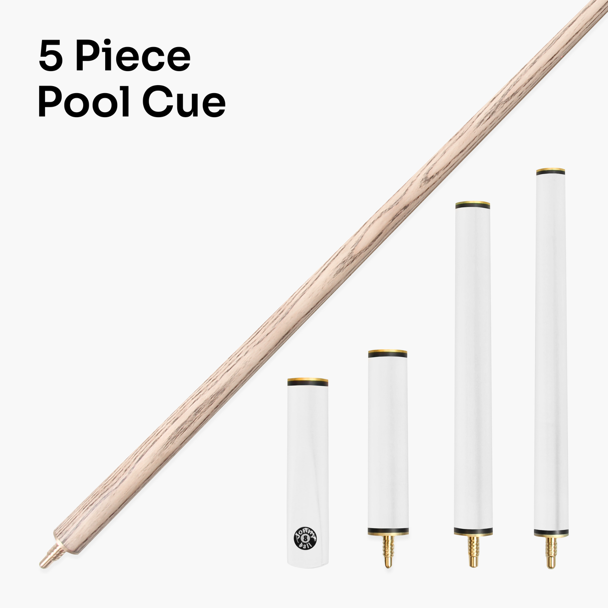 Jonny 8 Ball COMBI Length Adjustable 5 Piece Ash Snooker Pool Cue – 9mm Tip