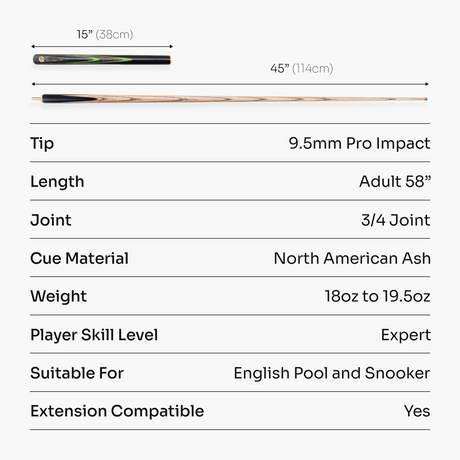 Baize Master EMPEROR 58 Inch ¾ Joint Snooker and Pool Cue with 9.5mm Baize Master Pro Impact Hybrid Tip Baize Master