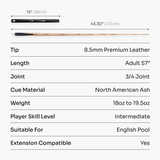 Baize Master Black Marksman ¾ Joint English Pool Cue and Case Set with 8.5mm Baize Master Blue Pressed Tip