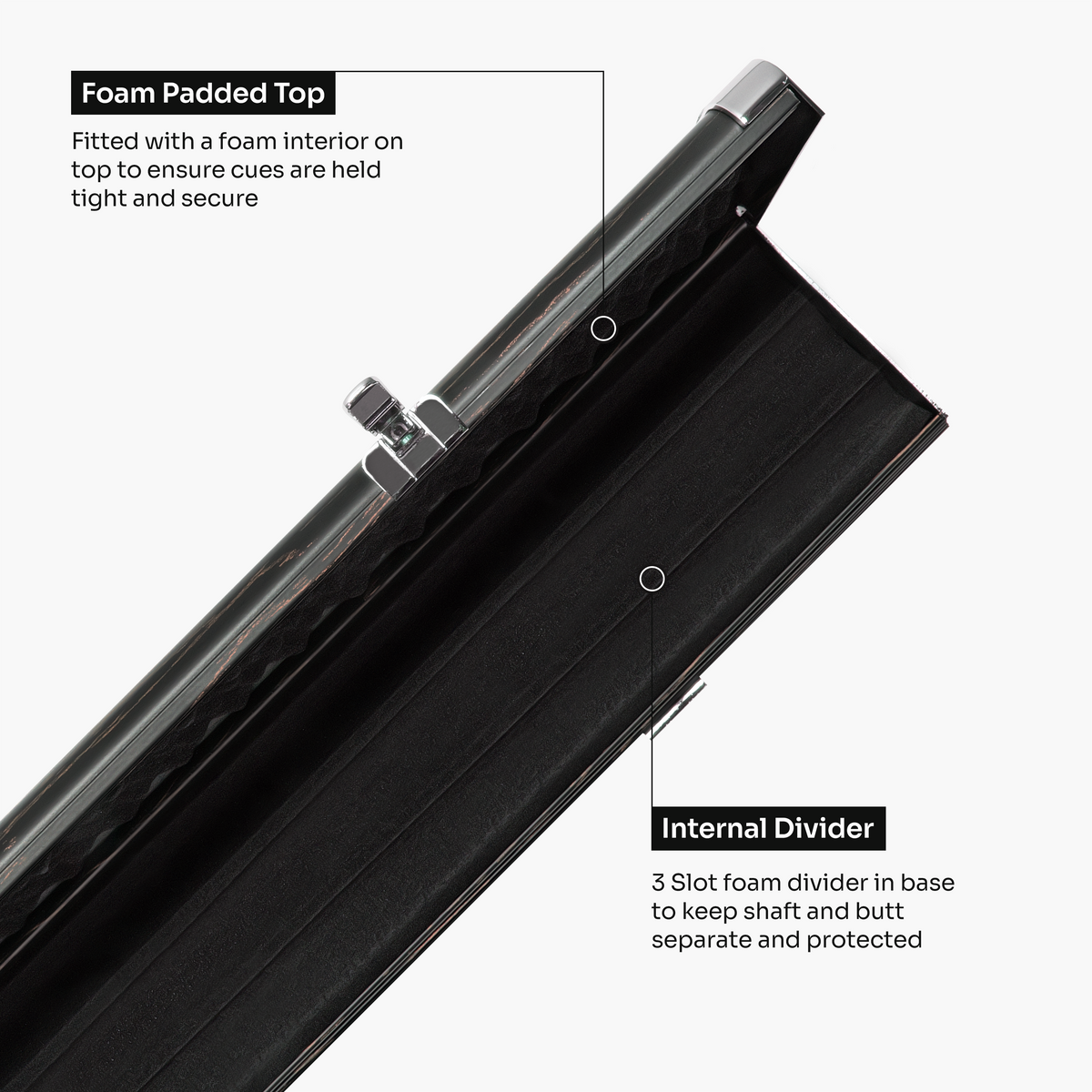 Baize Master Woodgrain 3/4 3 Slot Aluminium Snooker and Pool Cue Case - Holds 2 Cues + Extensions