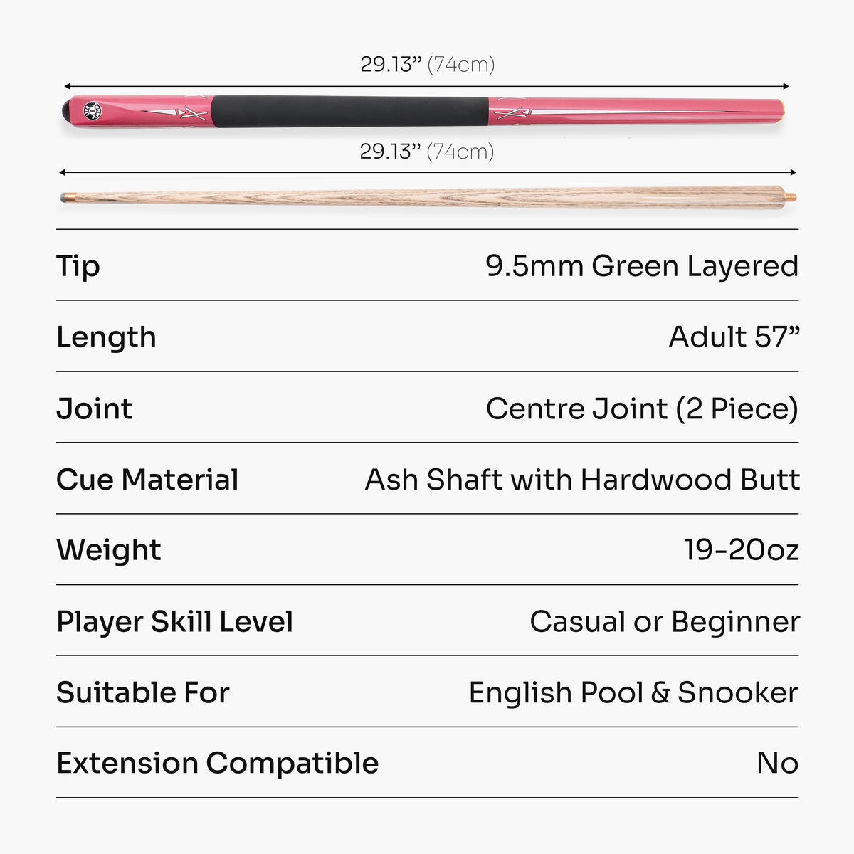 Jonny 8 Ball Torpedo 57 Inch 2 Piece Snooker and Pool Cue with 9.5mm Layered Tip