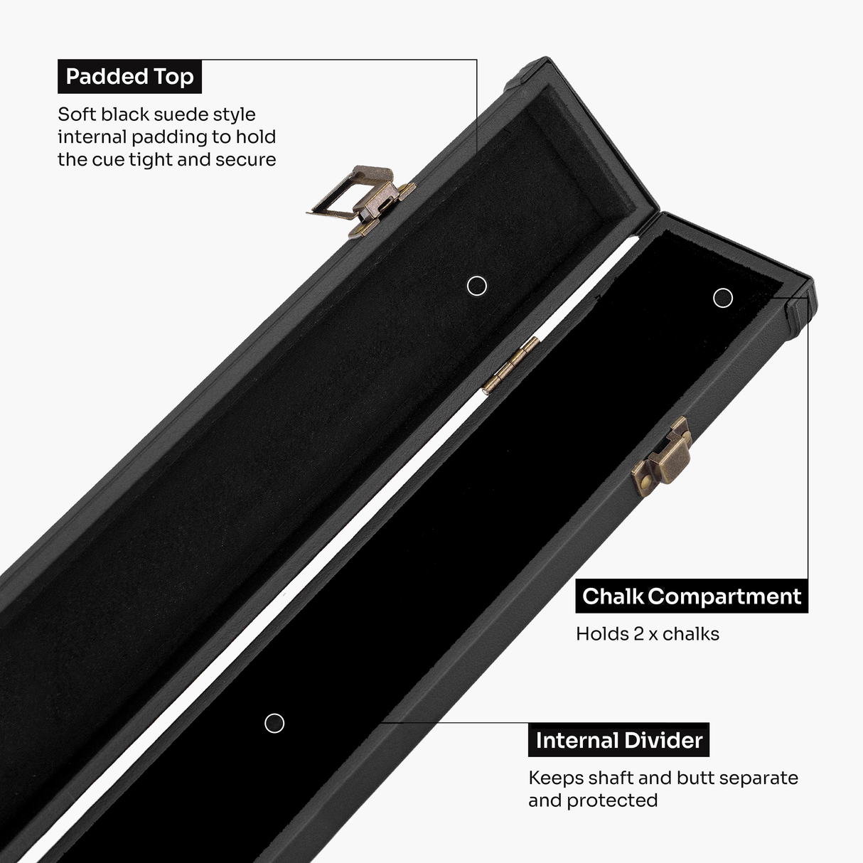 Baize Master 1 Piece 2 Slot Plain Black Deluxe Snooker and Pool Cue Case – Holds 2 Cues