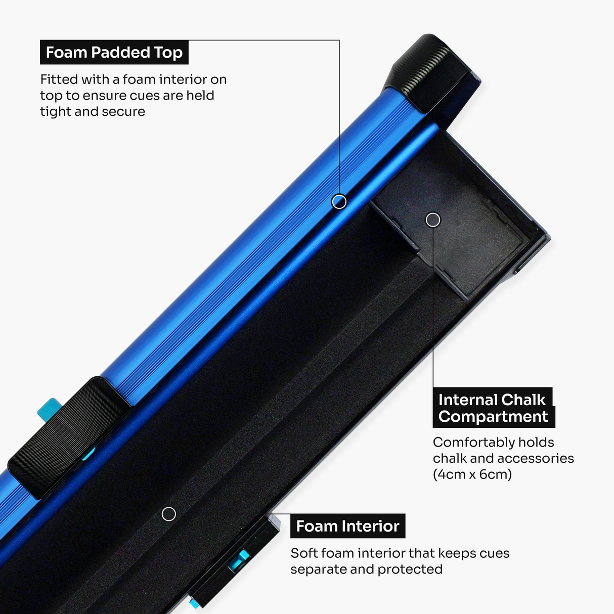 Baize Master Fusion ¾ 2 Slot Luxury Aluminium Snooker and Pool Cue Case with Trigger™ Lock – Holds 1 x ¾ Joint Cue + Extensions Baize Master