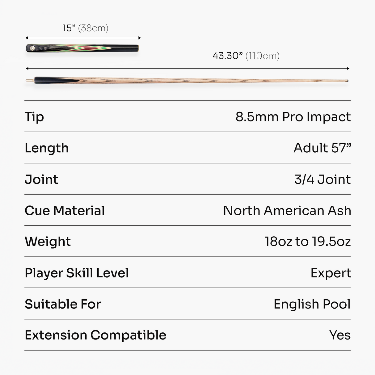 Baize Master Mint Marksman ¾ Joint English Pool Cue with 8.5mm Baize Master Pro Impact Hybrid Tip