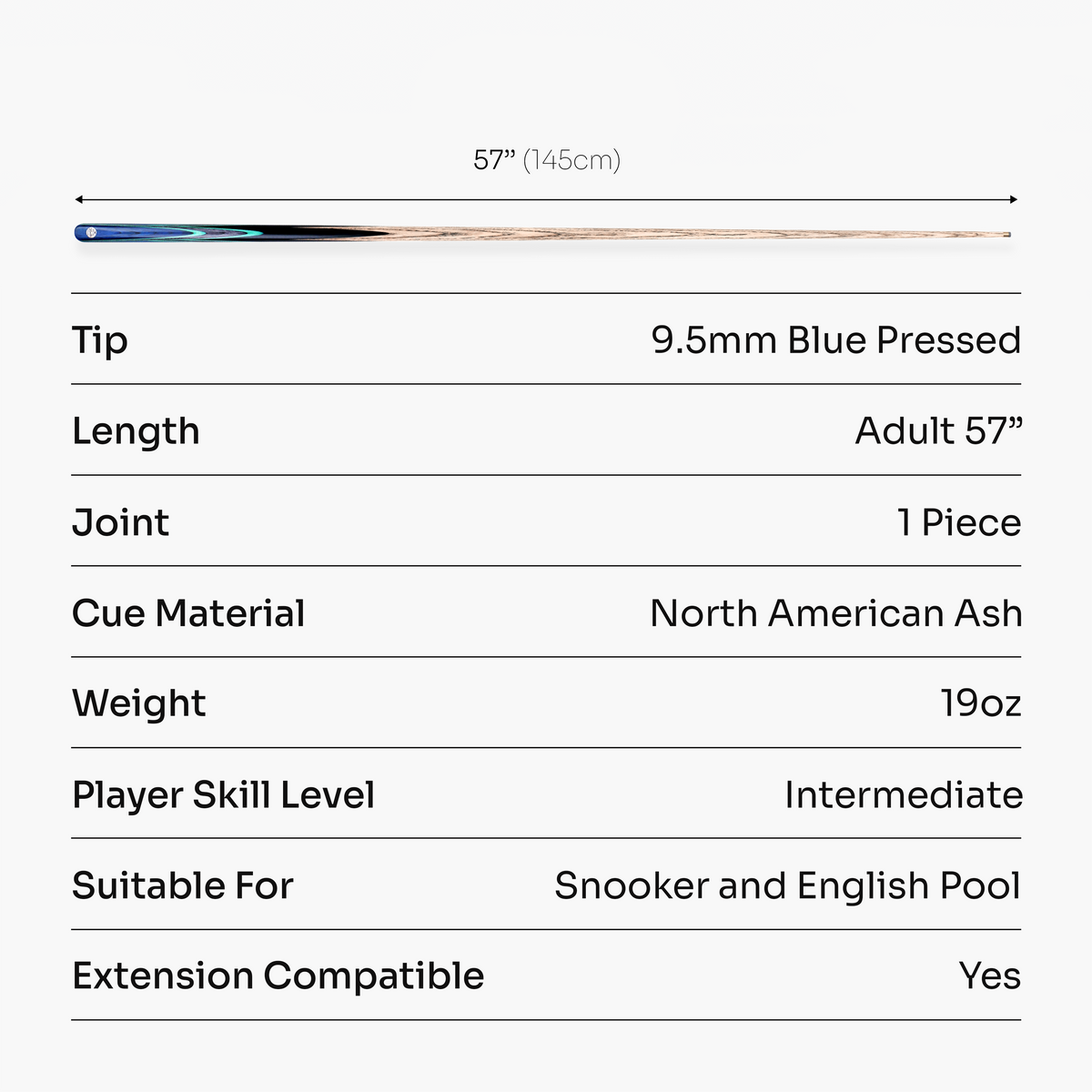 Baize Master Admiral 1 Piece Snooker and Pool Cue with 9.5mm Blue Pressed Tip