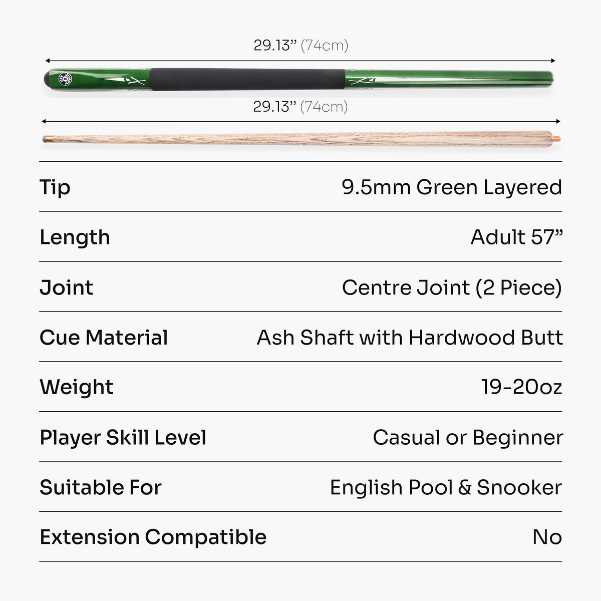 Jonny 8 Ball Torpedo 57 Inch 2 Piece Snooker and Pool Cue with 9.5mm Layered Tip