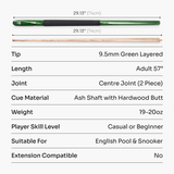 Jonny 8 Ball Torpedo 57 Inch 2 Piece Snooker and Pool Cue with 9.5mm Layered Tip
