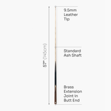 PRO147 Trident 57 Inch 1 Piece Hand Spliced Ash Snooker and Pool Cue with 9.5mm Tip