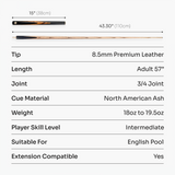 Baize Master Ember Marksman ¾ Joint English Pool Cue and Case Set with 8.5mm Baize Master Blue Pressed Tip